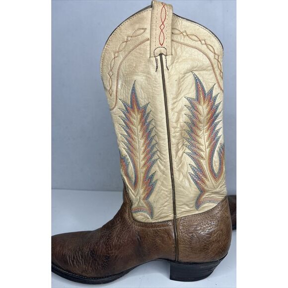 Vintage Rainbow Stitch Tony Lama Cowboy Boots Brown Leather USA 1617 L 9.5M - Picture 7 of 11